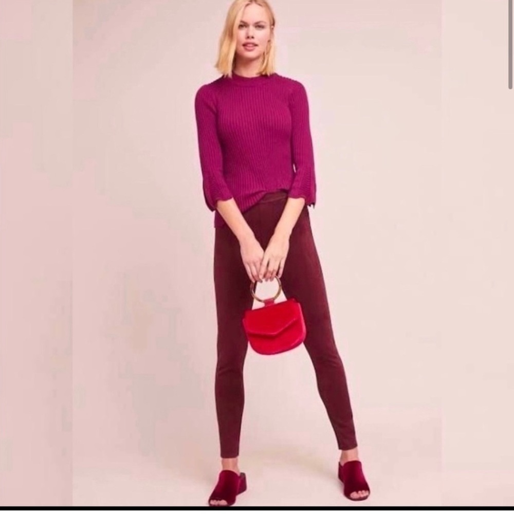 Sanctuary x Anthropologie Mona Sueded Burgundy Leggings Pants S Small.